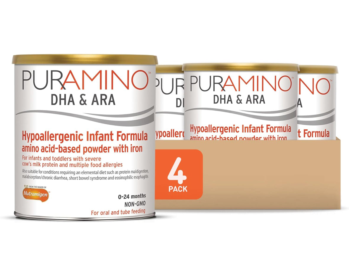 PurAmino Hypoallergenic Infant formula Omega-3 DHA, Iron, Immune Support, 14.1 Oz (Case of 4)